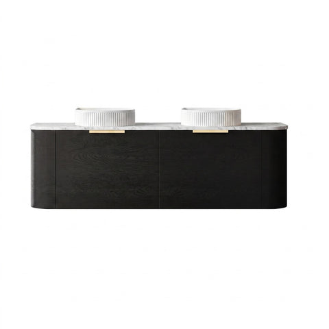 Otti Bondi Curve Wall Hung Vanity 1500mm Black Oak / Cloudy Carrara Top BO1500BST-CA