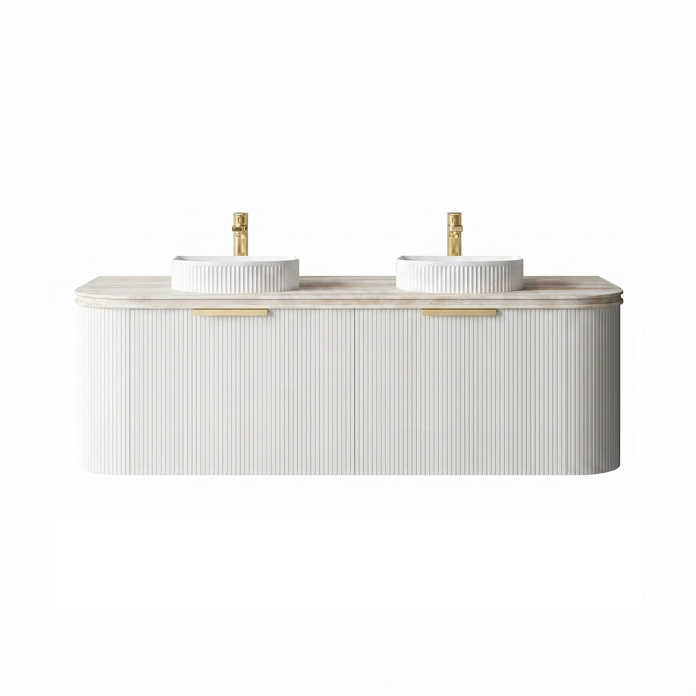 Otti Bondi Curve Wall Hung Fluted Vanity 1500mm Satin White / Sand Dune Top BO1500WST-SD