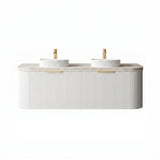 Otti Bondi Curve Wall Hung Fluted Vanity 1500mm Satin White / Sand Dune Top BO1500WST-SD
