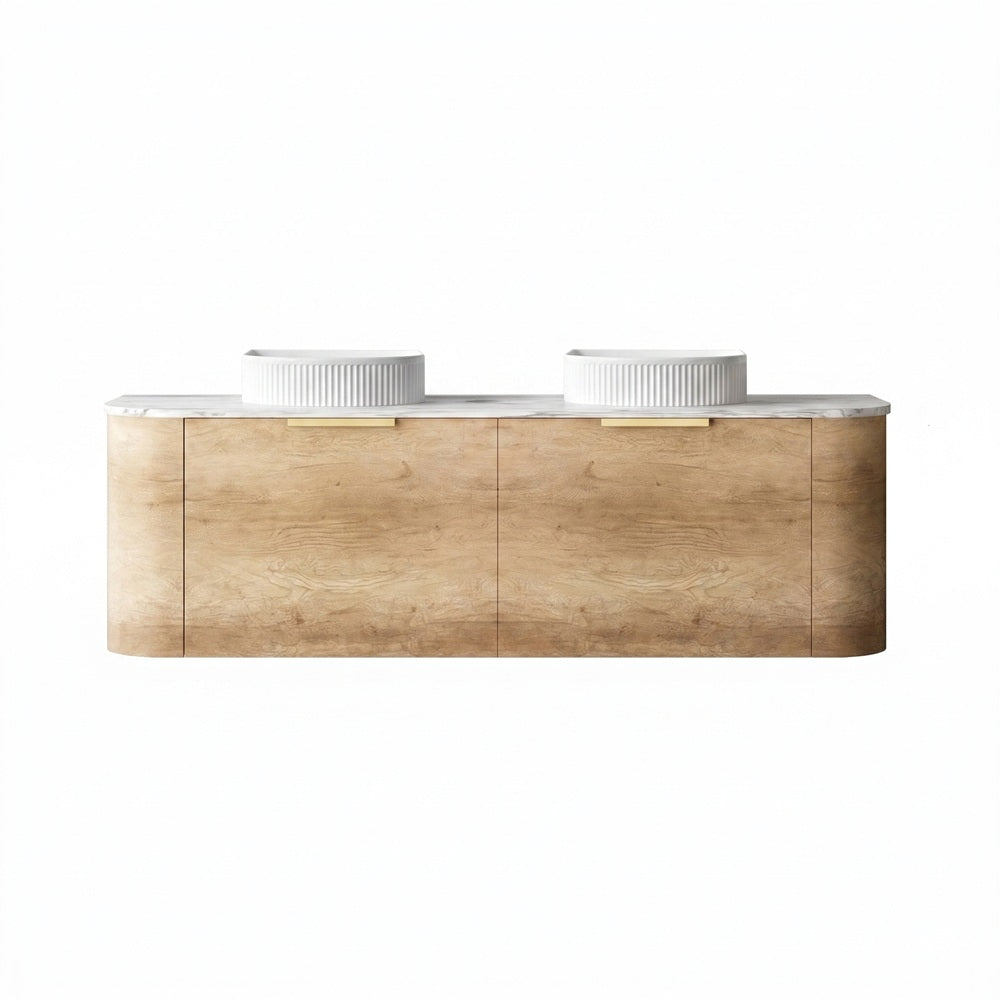Otti Bondi Curve Wall Hung Vanity 1500mm Natural Oak / Natural Carrara Marble Top BO1500NST-NCA