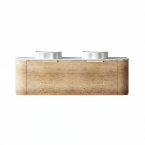 Otti Bondi Curve Wall Hung Vanity 1500mm Natural Oak / Cloudy Carrara Top BO1500NST-CA