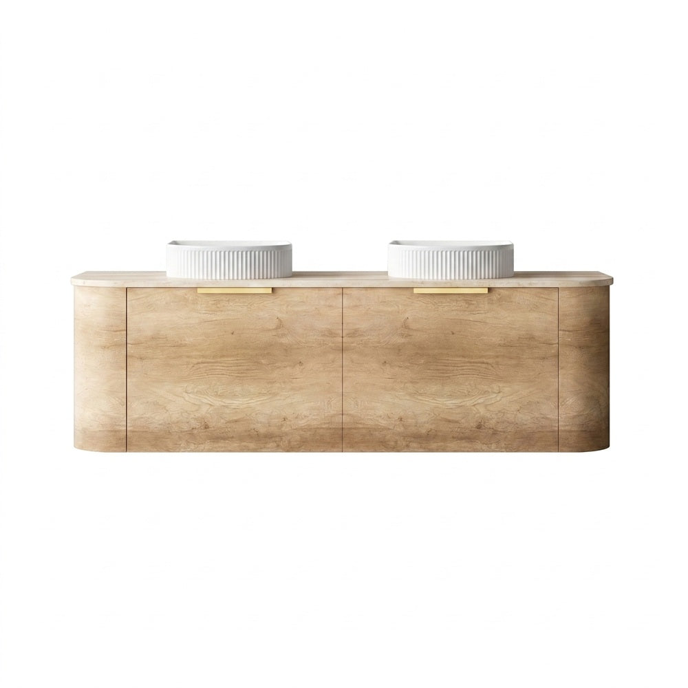 Otti Bondi Curve Wall Hung Vanity 1500mm Natural Oak / Sand Dune Top BO1500NST-SD