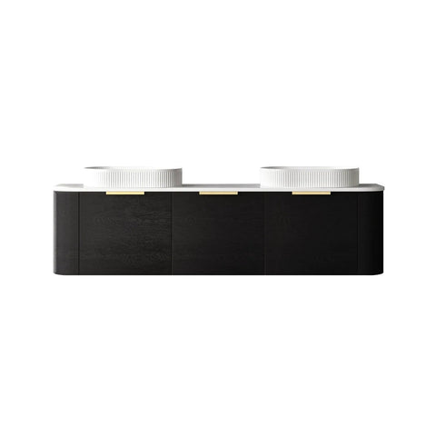 Otti Bondi Curve Wall Hung Vanity 1800mm Black Oak / Natural Carrara Marble Top BO1800BST-NCA