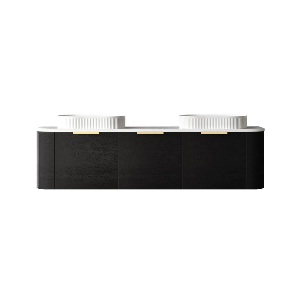 Otti Bondi Curve Wall Hung Vanity 1800mm Black Oak / Pure White Top BO1800BST-PW