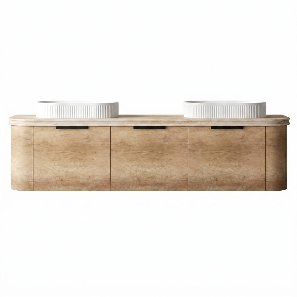 Otti Bondi Curve Wall Hung Vanity 1800mm Natural Oak / Sand Dune Top BO1800NST-SD