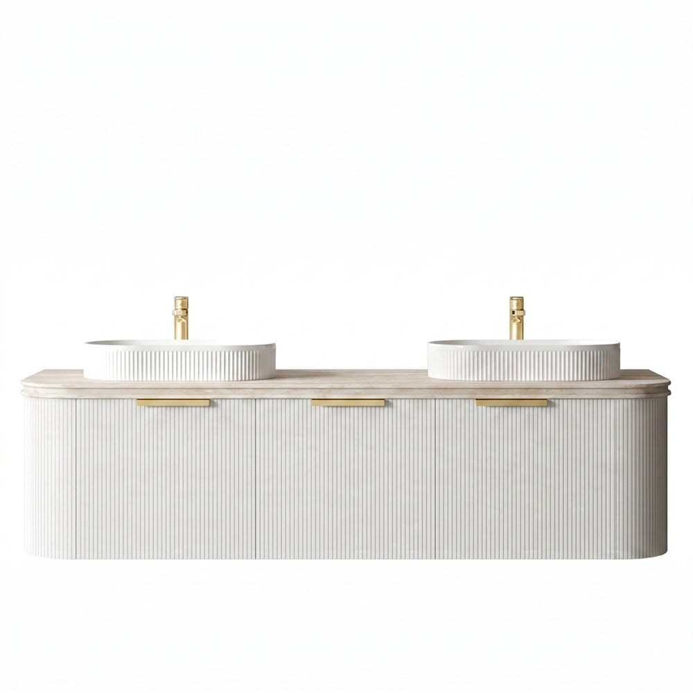 Otti Bondi Curve Fluted Wall Hung Vanity 1800mm Satin White / Sand Dune Top BO1800WST-SD