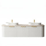 Otti Bondi Curve Fluted Wall Hung Vanity 1800mm Satin White / Sand Dune Top BO1800WST-SD