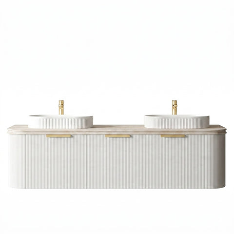 Otti Bondi Curve Fluted Wall Hung Vanity 1800mm Satin White / Sand Dune Top BO1800WST-SD