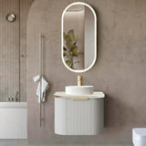 Otti Bondi Curve Fluted Wall Hung Vanity 600mm Satin White / Sand Dune Top BO600WST-SD