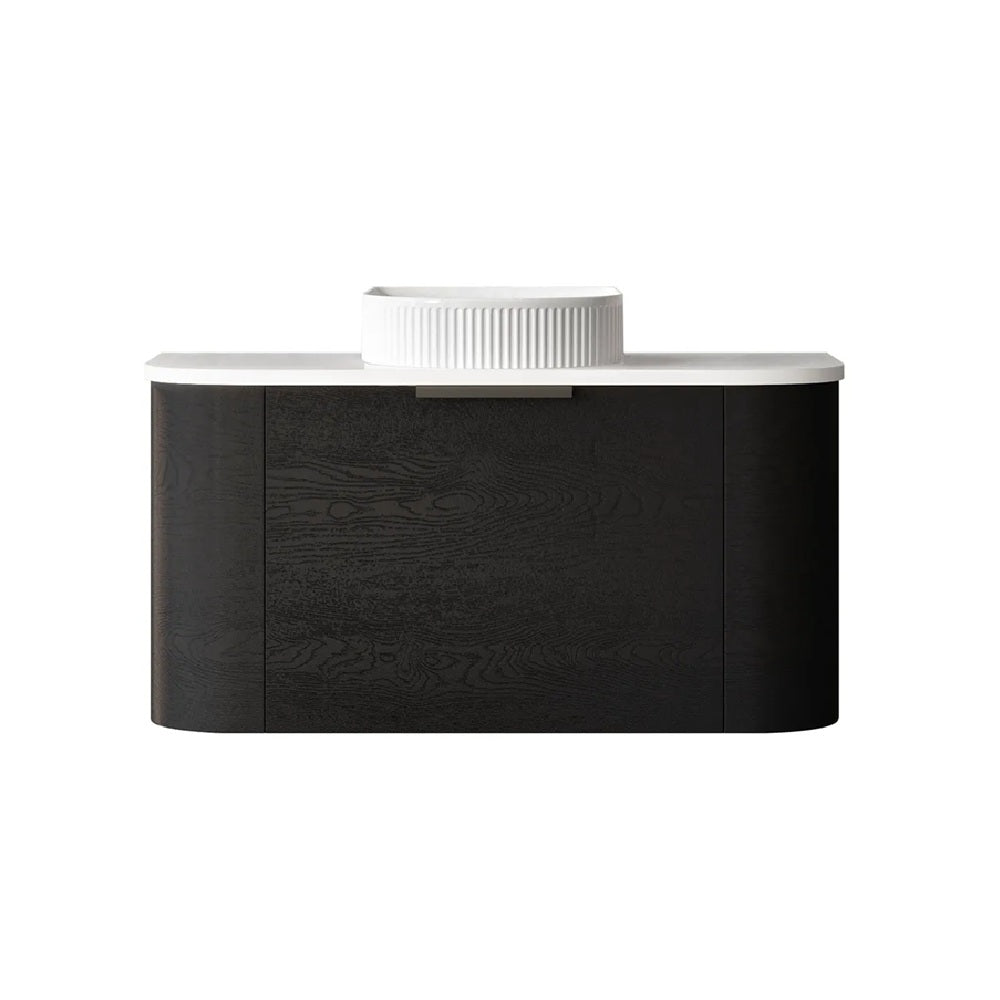 Otti Bondi Curve Wall Hung Vanity 900mm Black Oak / Pure White Top BO900BST-PW