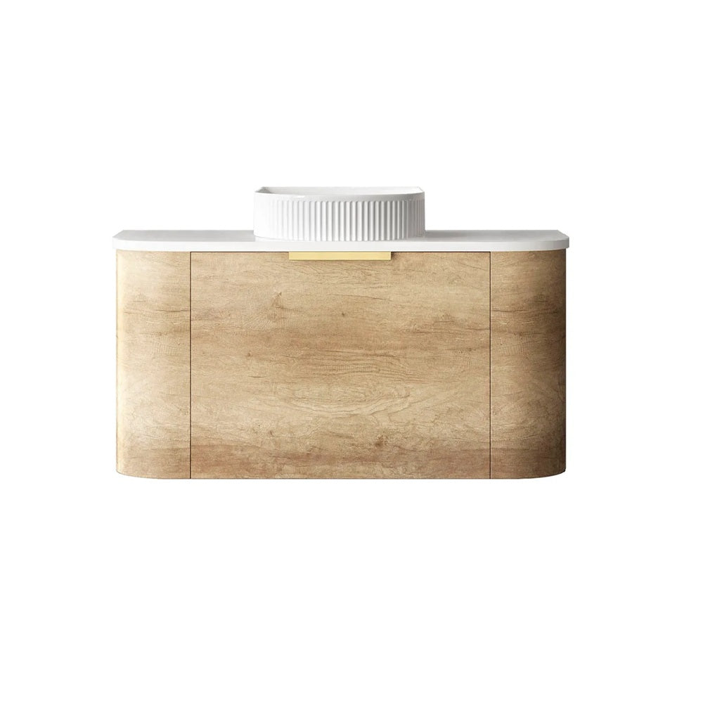 Otti Bondi Curve Wall Hung Vanity 900mm Natural Oak / Cloudy Carrara Top BO900NST-CA