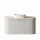 Otti Bondi Curve Fluted Wall Hung Vanity 900mm Satin White / Sand Dune Top BO900WST-SD