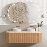 Otti Bondi Curve Fluted Wall Hung Vanity 1500mm Woodland Oak / Sand Dune Top BOW1500LST-SD