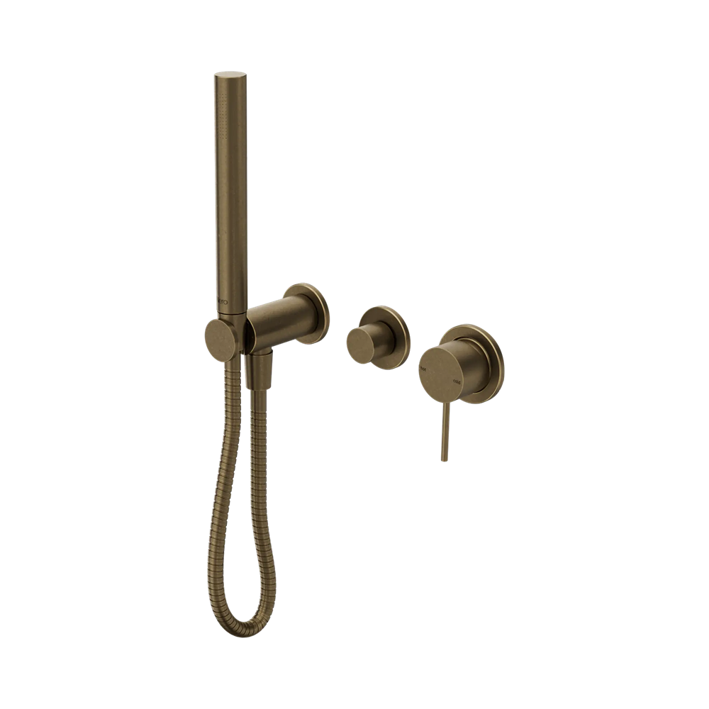 Nero Mecca Shower Mixer Set Diverter System Separate Plates Tumbled Antique Brass NR221912GTA