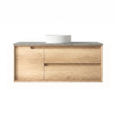 Otti Byron Wall Hung Vanity 1200mm (10 O'Clock Taphole) Natural Oak / Amani Grey Top BY1200NST-G-10TH