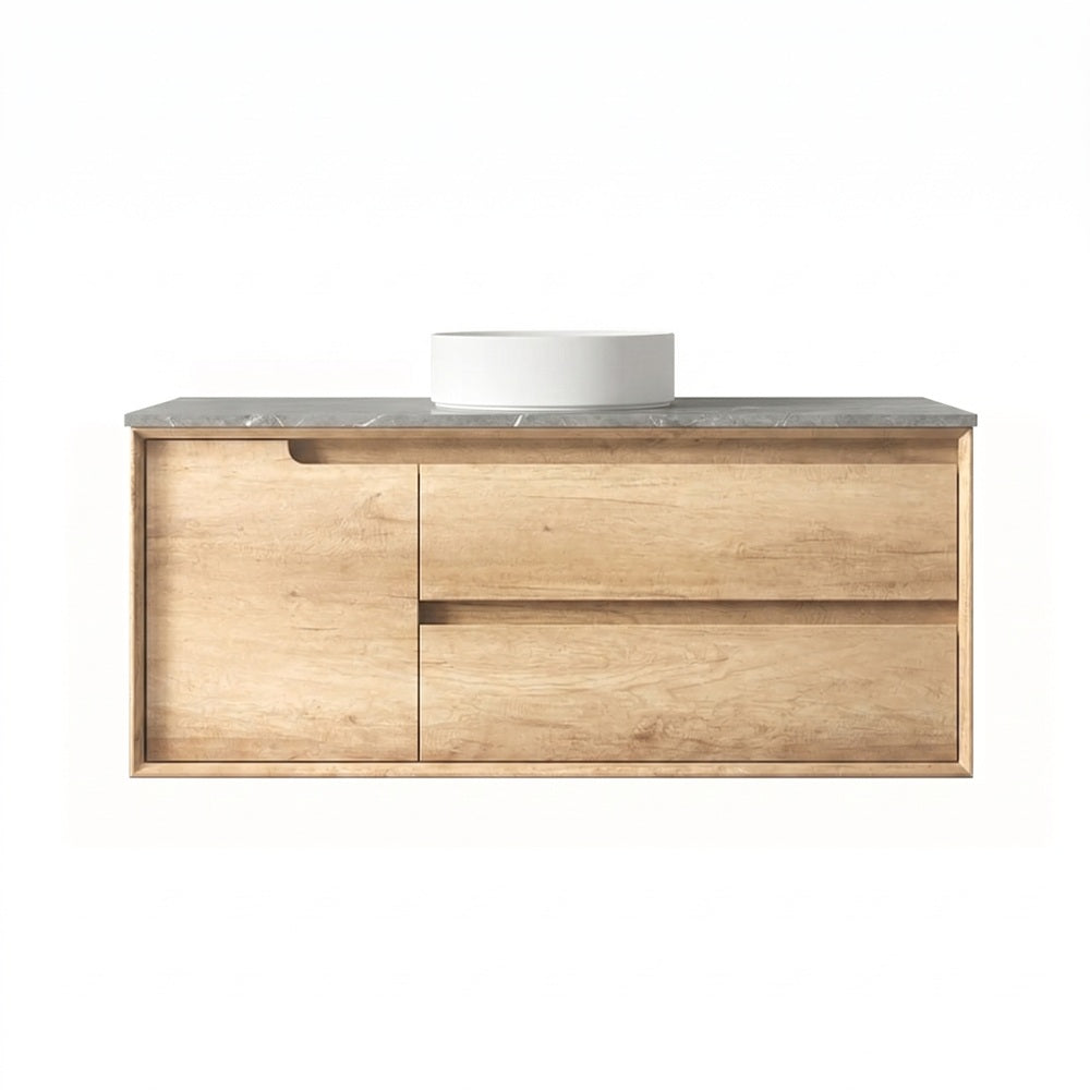 Otti Byron Wall Hung Vanity 1200mm (12 O'Clock Taphole) Natural Oak / Amani Grey Top BY1200NST-G-12TH