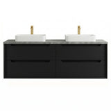 Otti Byron Wall Hung Vanity 1500mm (No Taphole) Black Oak / Amani Grey Top BY1500BST-G-NTH