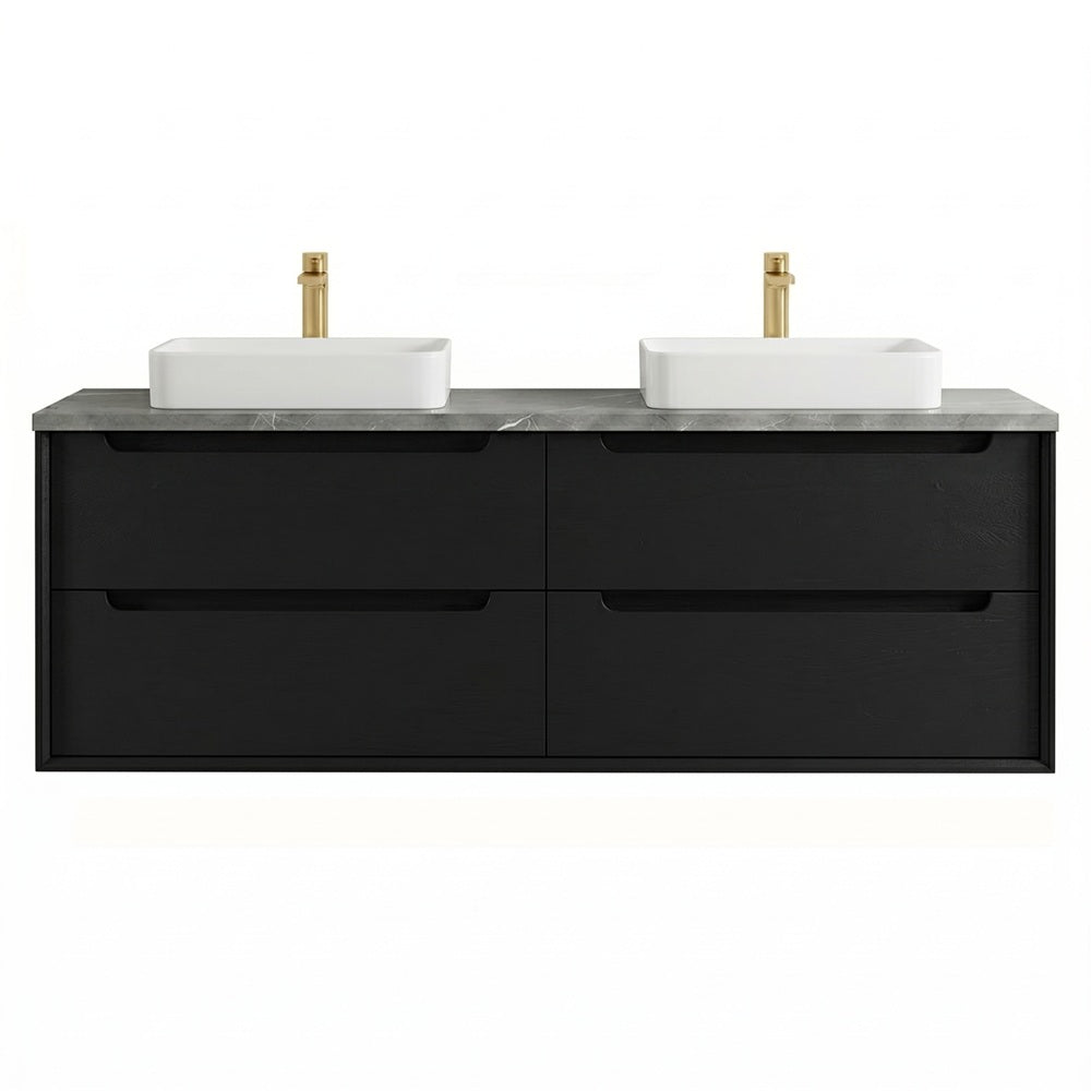 Otti Byron Wall Hung Vanity 1500mm (10 & 2 O'Clock Taphole) Black Oak / Amani Grey Top BY1500BST-G-10TH