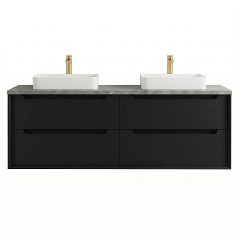 Otti Byron Wall Hung Vanity 1500mm (10 & 2 O'Clock Taphole) Black Oak / Amani Grey Top BY1500BST-G-10TH