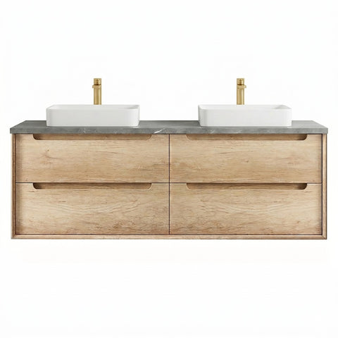 Otti Byron Wall Hung Vanity 1500mm (10 & 2 O'Clock Taphole) Natural Oak / Amani Grey Top BY1500NST-G-10TH