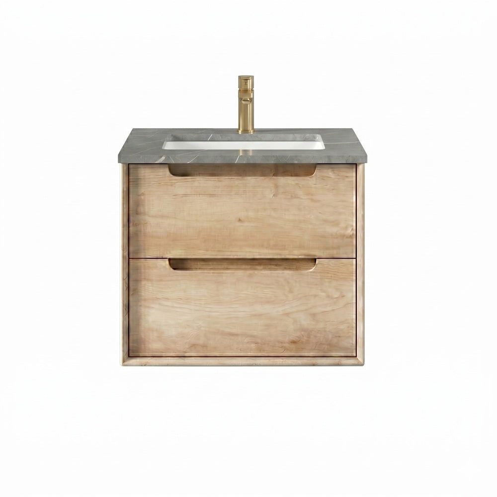 Otti Byron Wall Hung Vanity 600mm w/ Undermount Basin Natural Oak / Amani Grey Top BY600NST-G-UB