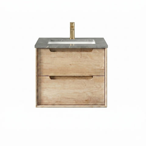 Otti Byron Wall Hung Vanity 600mm w/ Undermount Basin Natural Oak / Amani Grey Top BY600NST-G-UB