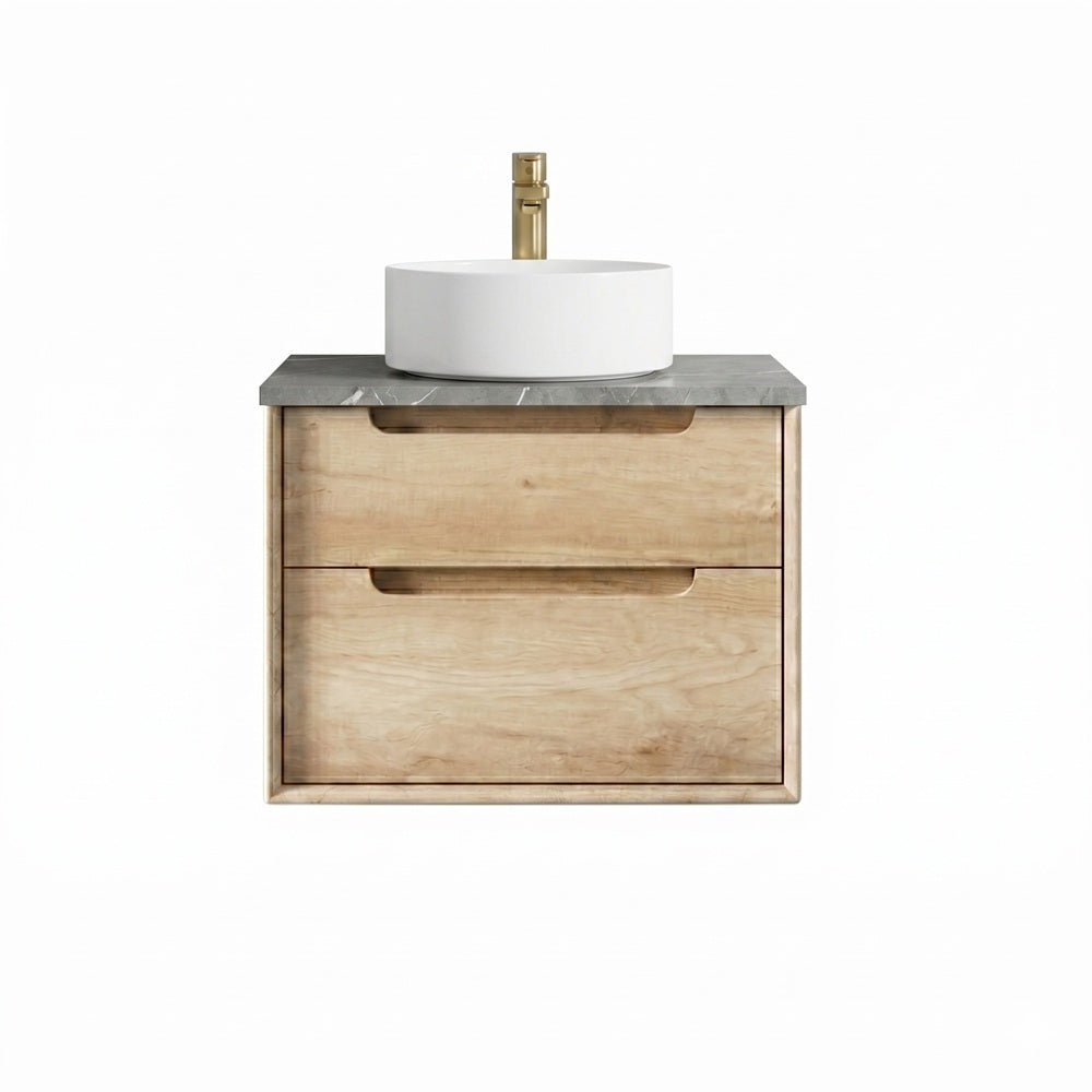 Otti Byron Wall Hung Vanity 600mm (2 O'Clock Taphole) Natural Oak / Amani Grey Top BY600NST-G-2TH