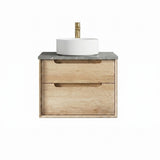 Otti Byron Wall Hung Vanity 600mm (No Taphole) Natural Oak / Amani Grey Top BY600NST-G-NTH
