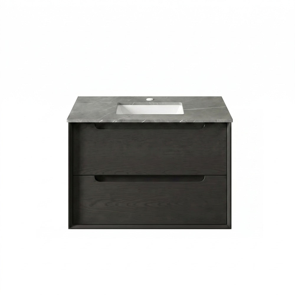 Otti Byron Wall Hung Vanity 750mm w/ Undermount Basin Black Oak / Amani Grey Top BY750BST-G-UB