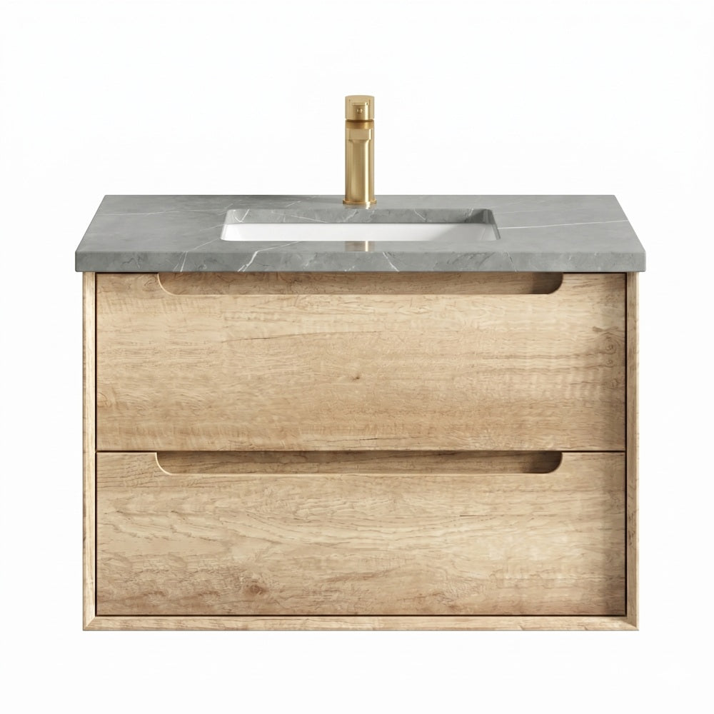 Otti Byron Wall Hung Vanity 750mm w/ Undermount Basin Natural Oak / Amani Grey Top BY750NST-G-UB