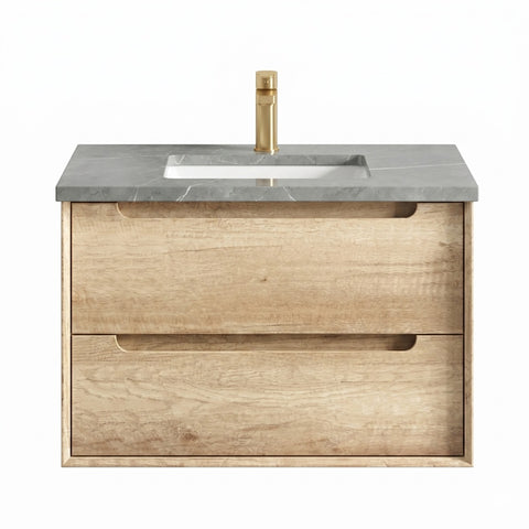 Otti Byron Wall Hung Vanity 750mm w/ Undermount Basin Natural Oak / Amani Grey Top BY750NST-G-UB