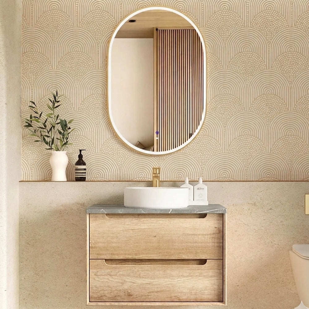 Otti Byron Wall Hung Vanity 750mm (No Taphole) Natural Oak / Amani Grey Top BY750NST-G-NTH