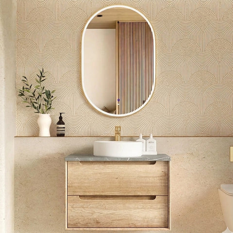 Otti Byron Wall Hung Vanity 750mm (No Taphole) Natural Oak / Amani Grey Top BY750NST-G-NTH