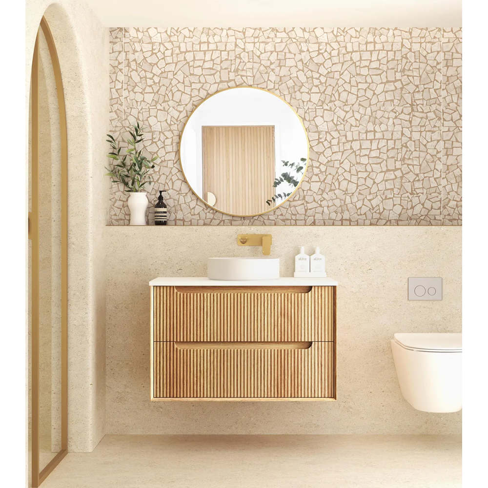 Otti Byron Fluted Wall Hung Vanity 900mm Woodland Oak / White Top BYW900LCT
