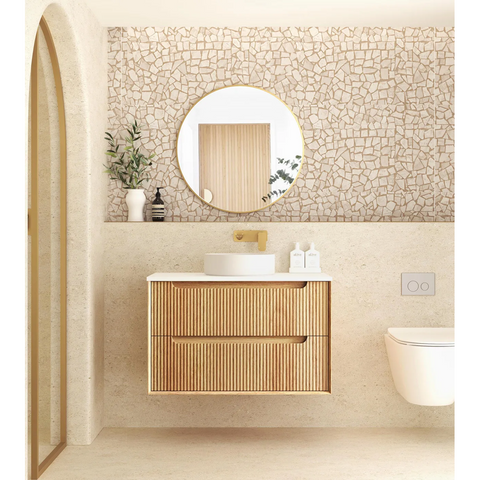 Otti Byron Fluted Wall Hung Vanity 900mm Woodland Oak / White Top BYW900LCT