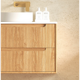 Otti Byron Fluted Wall Hung Vanity 900mm Woodland Oak / White Top BYW900LCT