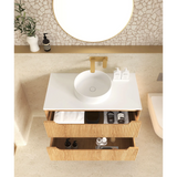 Otti Byron Fluted Wall Hung Vanity 900mm Woodland Oak / White Top BYW900LCT