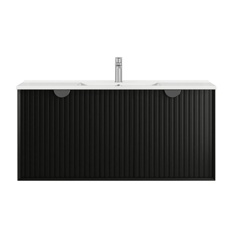 Otti Marlo Wall Hung Cabinet  Only 1200x460x550mm Matte Black Plywood w/ Black Handle (Cabinet Only) MA1200B