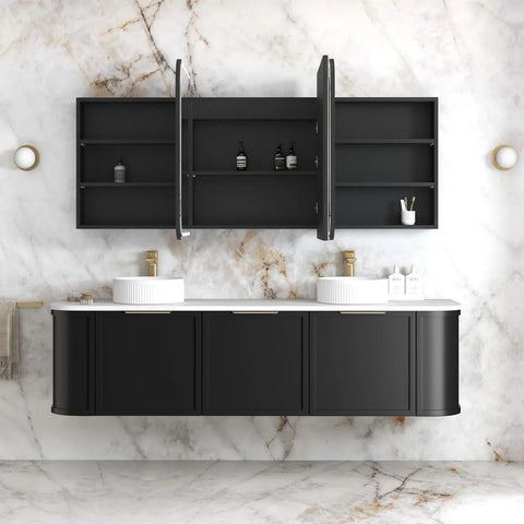 Otti Newport LED Shaving Cabinet 1800x750mm Premium Edition Black Oak LED-SSQ1875B-VP