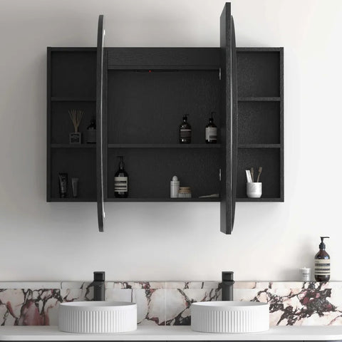 Otti Bondi LED Shaving Cabinet 1500x900mm Premium Edition Black Oak LED-BOSV1590B-VP