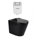 Otti Alzano Wall Faced Rimless Pan w/ Slim Seat & Geberit Inwall Cistern (S-Trap) Matte Black IAWFPRLVAPK-BG-NP-BG-NP