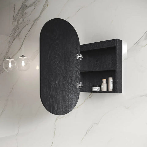 Otti Noosa LED Shaving Cabinet Oval 900x450mm Black Oak LED-SOV9045B