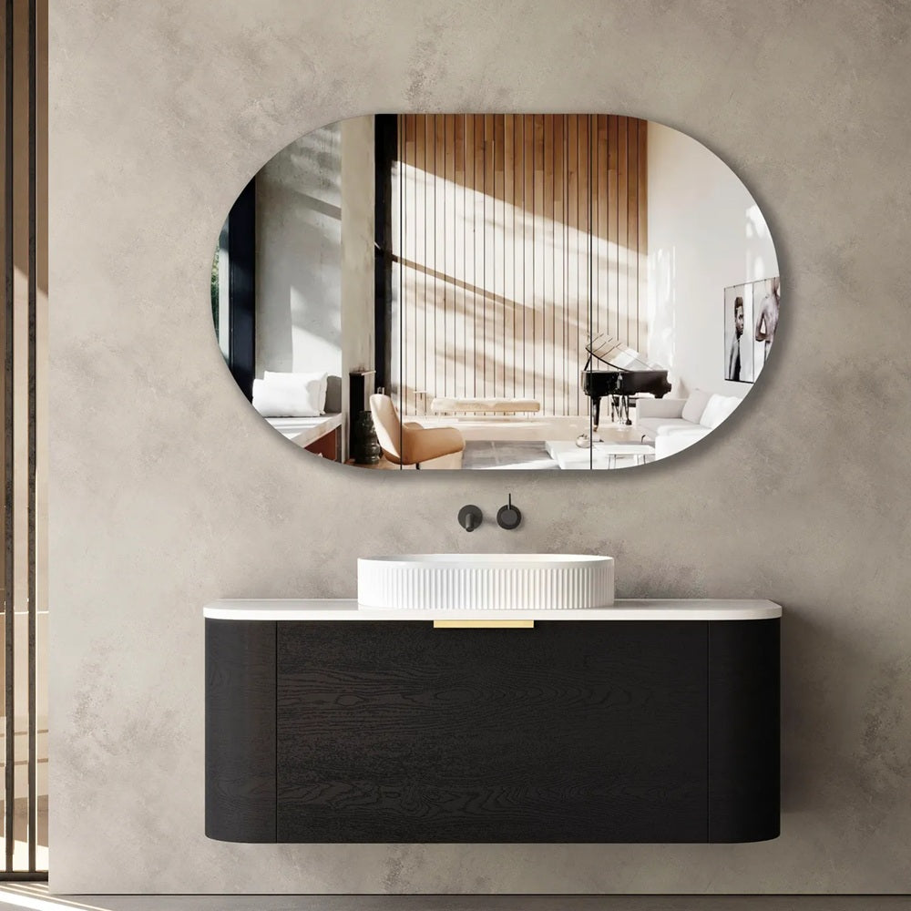 Otti Bondi Curve Wall Hung Vanity 1200mm Black Oak / Pure White Top BO1200BST-PW