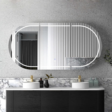 Otti Bondi LED Shaving Cabinet 1800x900mm Premium Edition Black Oak LED-BOSV1890B-VP