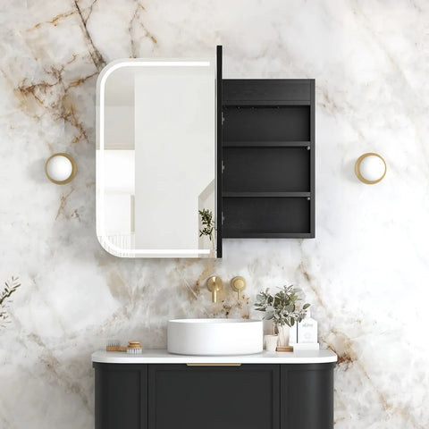 Otti Newport LED Shaving Cabinet 900x750mm Premium Edition Black Oak LED-SSQ9075B-VP