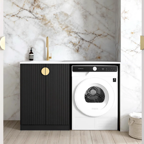 Otti Marlo Base Laundry Cabinet 1300mm Black / Natural Carrara Marble Top LA-1300-MA-NCA