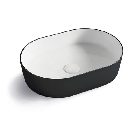 Otti Oval Basin 500X340mm Above Counter Gloss White & Matte Black OT5035MBW
