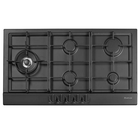 Artusi 90cm Gas Cooktop w/ Left Hand Wok & Flame Failure Matte Black AGH91MB