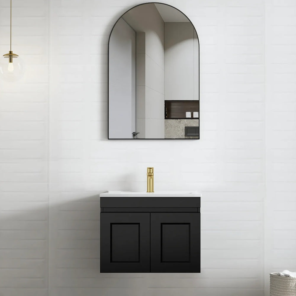 Otti Hampton Mark Ii Wall Hung Vanity 600mm Satin Black / Cloudy Carrara Top HPM600BSTUD-CA