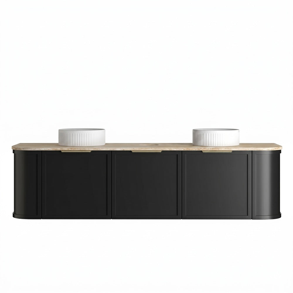 Otti Hampshire Curve Wall Hung Vanity 1800mm Satin Black / Sand Dune Top BOH1800BST-SD